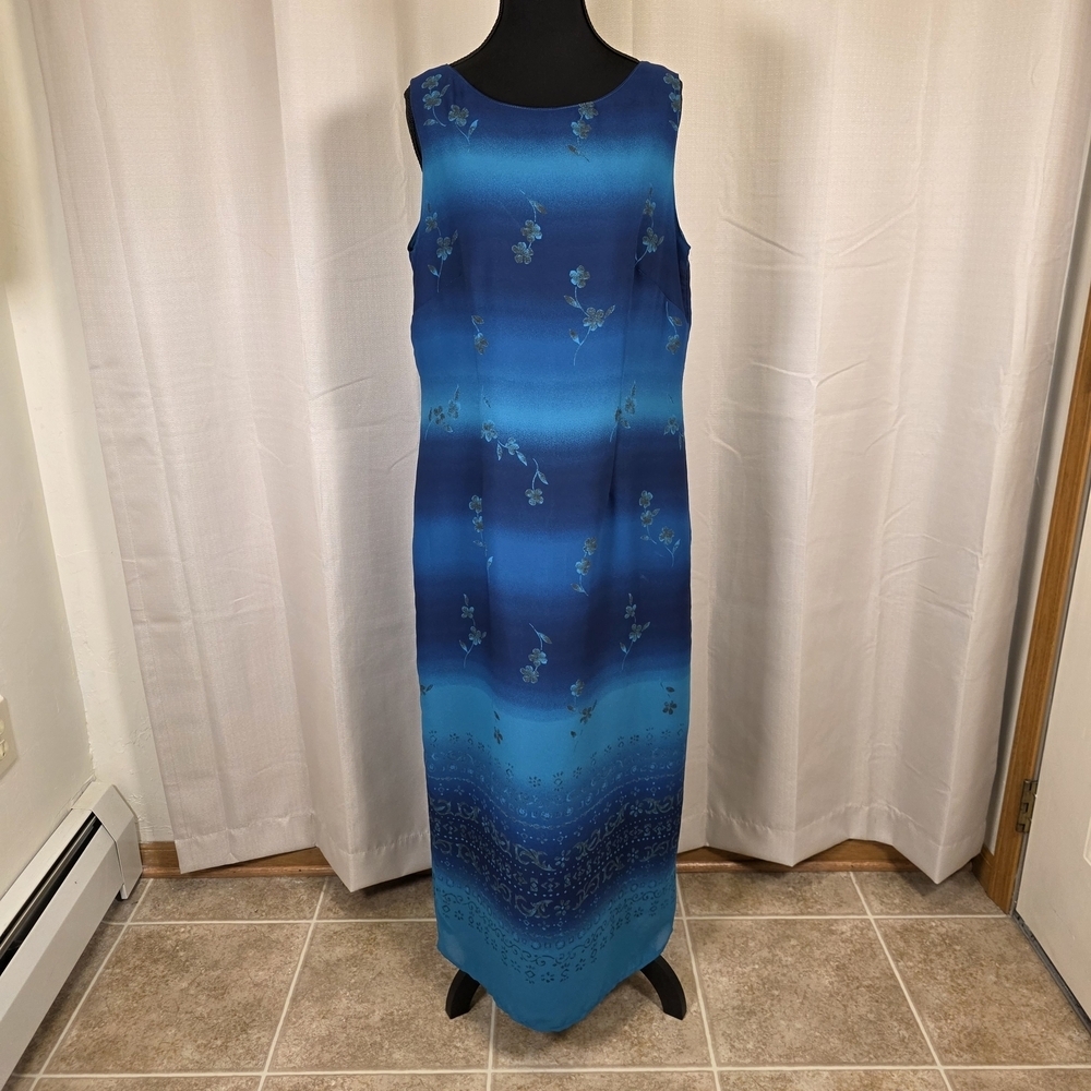 Vintage 90s Blue Ombre Floral Maxi Dress Size 12